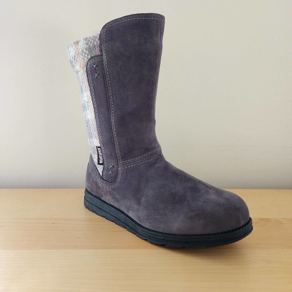 Muk Luks Women's Gray Stacy Zip Up Boots Size 10 Cable Knit Back